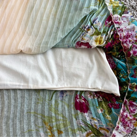 Boho Floral Print Pleated Festival Maxi Skirt Corset Belt Sz L - Picture 9 of 11